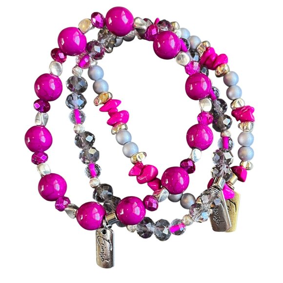 Erimish Magenta Pink Beaded Bracelet Set of Three - Picture 1 of 3
